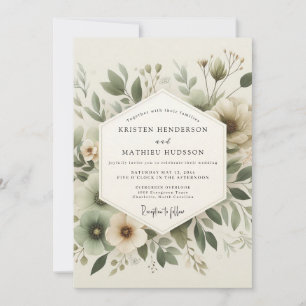 Salbeigrüne ruhige botanische Hochzeit Einladung