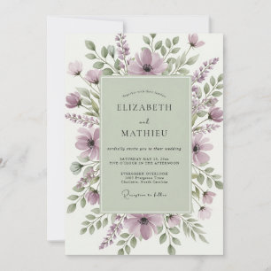 Salbeigrüne ruhige Wildblumenhochzeit Einladung