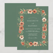 Salbeigrüne rustikale botanische Hochzeit Einladung (Vorne/Hinten)
