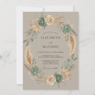 Salbeigrüne Rustikale Florale Hochzeitskrone Einladung