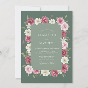 Salbeigrüne Rustikale Hochzeit in Blütenpracht Einladung
