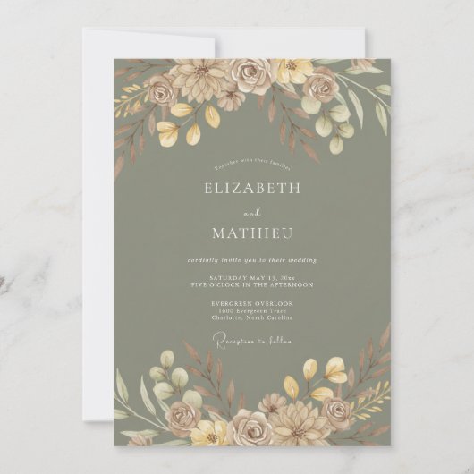 Salbeigrüne Rustikale Hochzeit mit Laubwerk Einladung (Vorderseite)