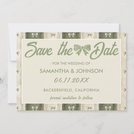 Salbeigrüne Rustikale Jeans-Hochzeit Save The Date (Vorderseite)