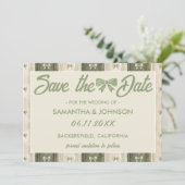 Salbeigrüne Rustikale Jeans-Hochzeit Save The Date (Stehend Vorderseite)