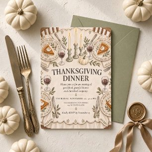 Salbeigrüne rustikale Thanksgiving-Dinner-Tafel Einladung