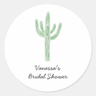 Salbeigrüne Saguaro-Kaktus-Hochzeitsdusche Runder Aufkleber