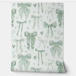 Salbeigrüne Schleifen und Herzen auf sanftem Grün Tapete