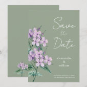 Salbeigrüne Schrift Blumen Save The Date Karte (Vorne/Hinten)