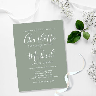 Salbeigrüne Signature-Script-Hochzeit Einladungspostkarte