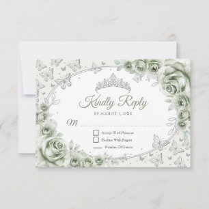 Salbeigrüne Silber-Quinceanera-Antwort RSVP Karte