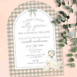 Salbeigrüne Silly Goose Storybook-Baby-Party Acryleinladungen