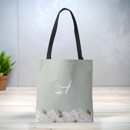 Salbeigrüne Spitze Blumen Monogramm stilvolle Trag Tasche