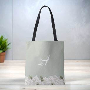 Salbeigrüne Spitze Blumen Monogramm stilvolle Trag Tasche
