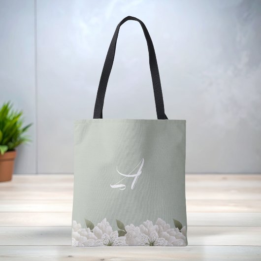 Salbeigrüne Spitze Blumen Monogramm stilvolle Trag Tasche
