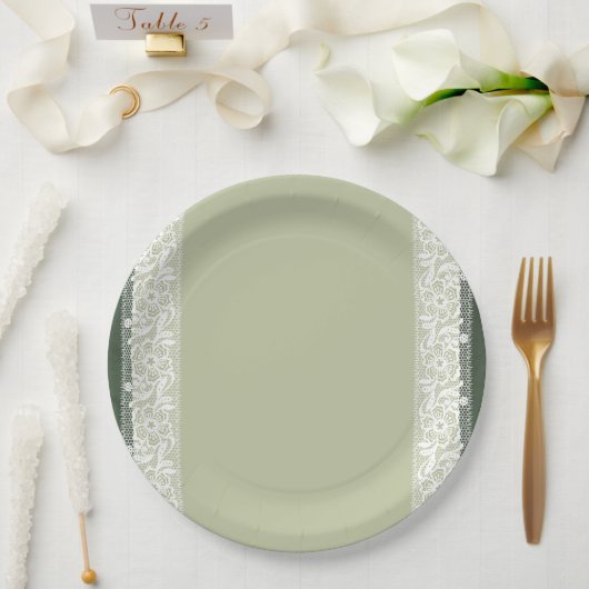 Salbeigrüne Spitzensaum-Runde Pappteller für klass (Hochzeit)