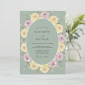 Salbeigrüne Stille Rosenhochzeit Einladung (Stehend Vorderseite)