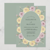 Salbeigrüne Stille Rosenhochzeit Einladung (Vorne/Hinten)