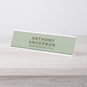 Salbeigrüne Stofftextur Schreibtischnamensplakette (Vorderseite )