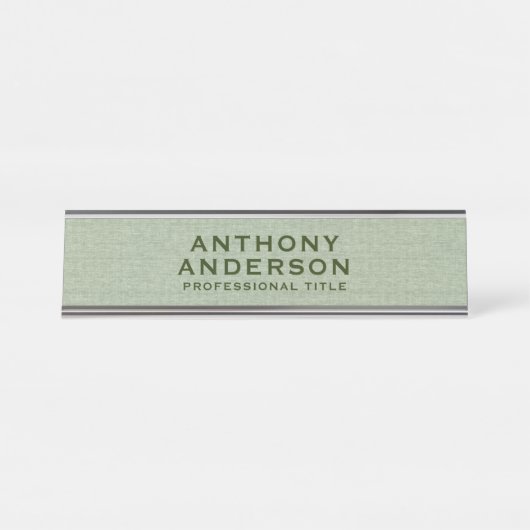 Salbeigrüne Stofftextur Schreibtischnamensplakette (Vorderseite )