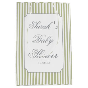Salbeigrüne Streifen-Baby-Party  Mittlere Geschenktüte