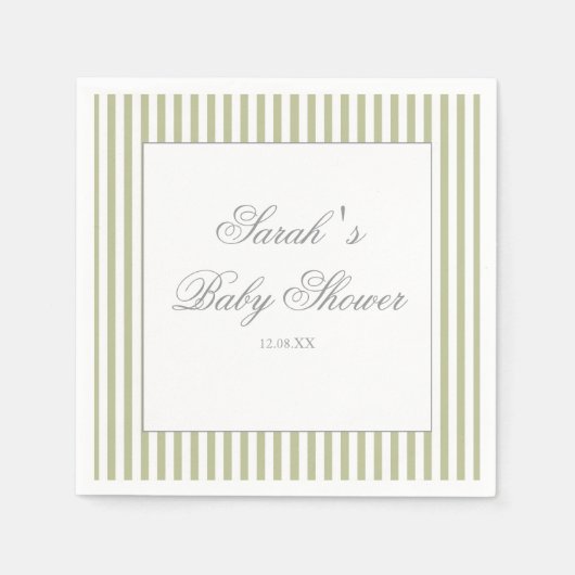 Salbeigrüne Streifen-Baby-Party Serviette (Vorderseite)