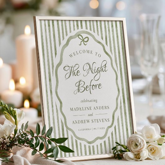 Salbeigrüne Streifen Garten Hochzeitsprobe Poster