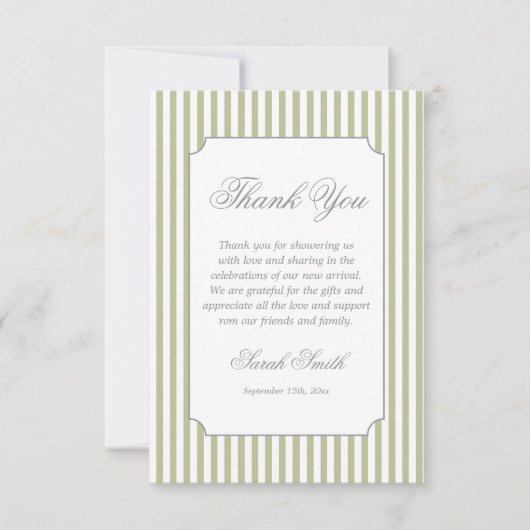 Salbeigrüne Streifen Grand millennial Dankeskarte (Vorderseite)