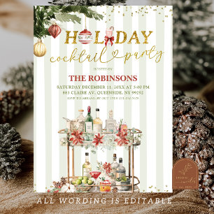 Salbeigrüne Streifen Weihnachts-Feier-Cocktail Einladung