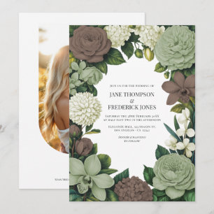 Salbeigrüne, Taupe- und Elfenbein-Blumenhochzeit Einladung