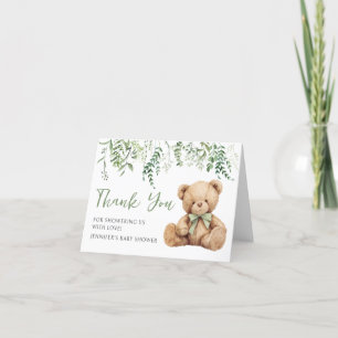 Salbeigrüne Teddybär-Baby-Shower-Dankeskarten Dankeskarte
