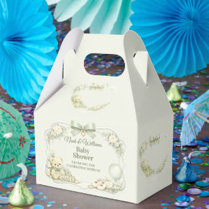 Salbeigrüne Teddybär-Baby-Shower-Geschenkbox Geschenkschachtel