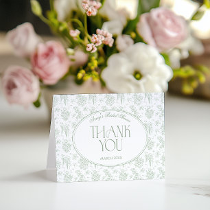Salbeigrüne Toile-Blumen-Vintage-Brautdusche Dankeskarte