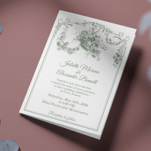 Salbeigrüne Toile de Jouy Paris Hochzeitseinladung