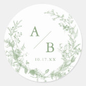 Salbeigrüne Toile viktorianische Hochzeitsinitiale Runder Aufkleber (Vorderseite)