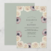 Salbeigrüne Träumerische Anemonen Hochzeit Einladung (Vorne/Hinten)
