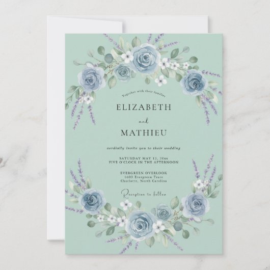 Salbeigrüne traumhafte Lavendel-Hochzeit Einladung (Vorderseite)