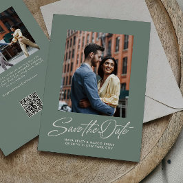 Salbeigrüne trendige Schrift zwei Foto-Hochzeit Save The Date