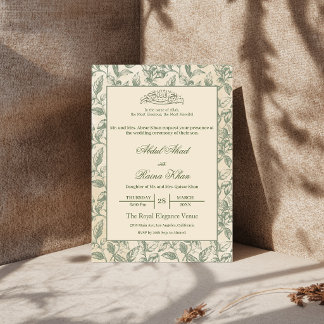 Salbeigrüne und beige florale islamische muslimisc einladung