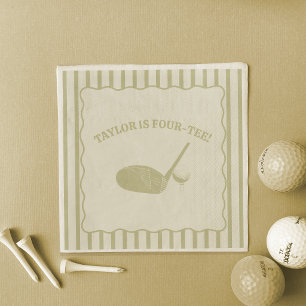 Salbeigrüne und cremefarbene Streifen Golf-Themen- Serviette