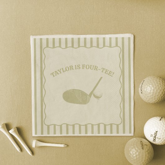 Salbeigrüne und cremefarbene Streifen Golf-Themen- Serviette