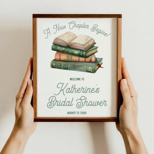 Salbeigrüne und pfirsichfarbene Buch-Hochzeitsdusc Poster
