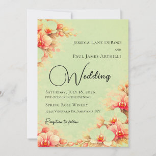 Salbeigrüne und rosa Orchideen-Hochzeitseinladung Einladung