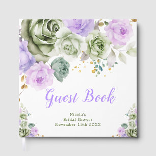 Salbeigrüne und violette florale Brautparty Gästebuch