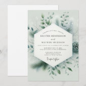 Salbeigrüne unverfälschte Winterhochzeit Einladung (Vorne/Hinten)
