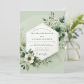 Salbeigrüne üppige botanische Hochzeit Einladung (Stehend Vorderseite)