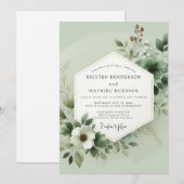 Salbeigrüne üppige botanische Hochzeit Einladung (Vorne/Hinten)