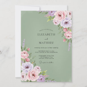 Salbeigrüne üppige florale Hochzeit Einladung