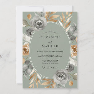 Salbeigrüne üppige herbstliche Hochzeit Einladung