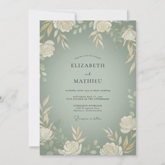 Salbeigrüne üppige rustikale Hochzeit Einladung (Vorderseite)