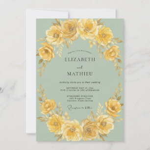 Salbeigrüne vergoldete florale Hochzeit Einladung